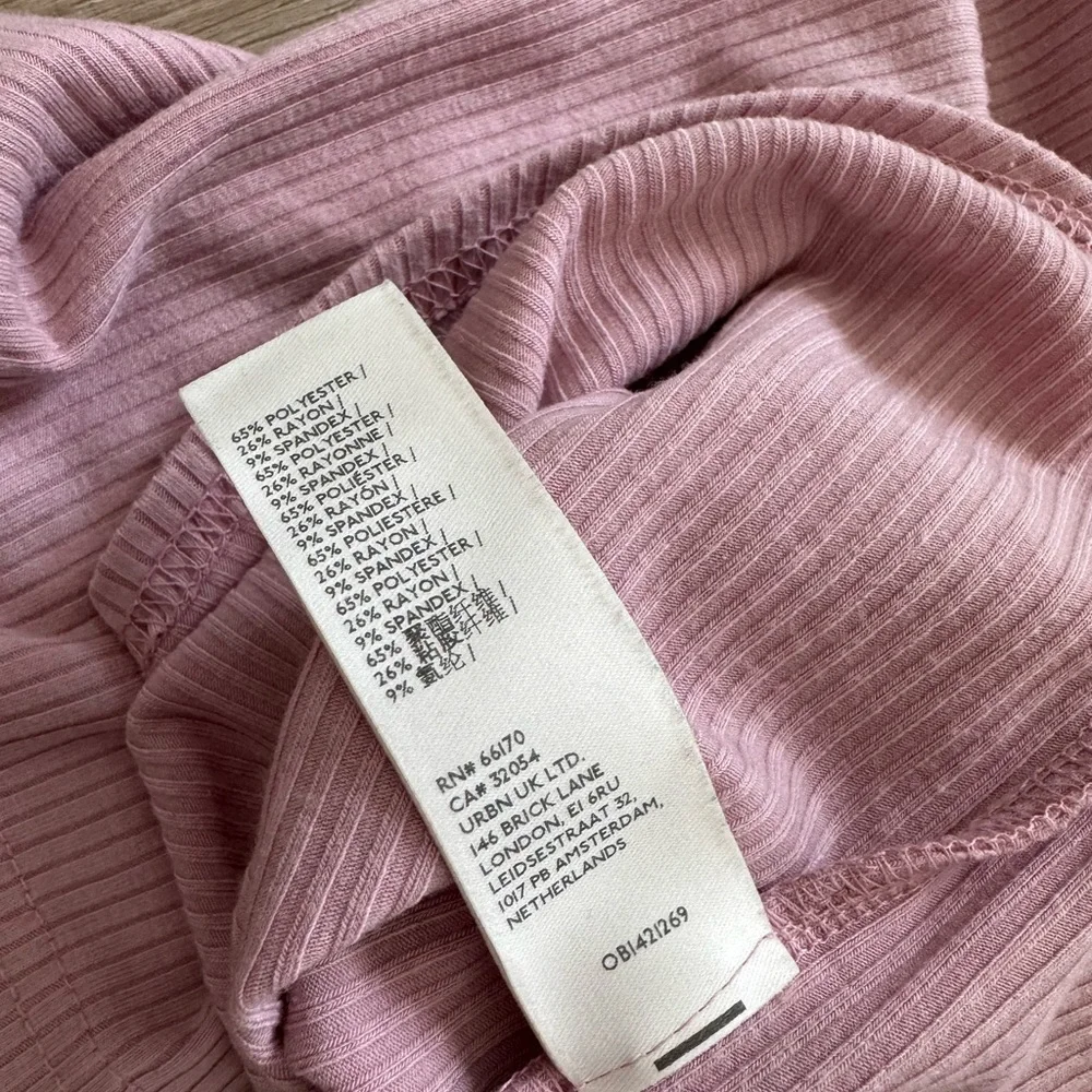 Free People Mauve Pink Ribbed Square Neck Puff Sleeve Top